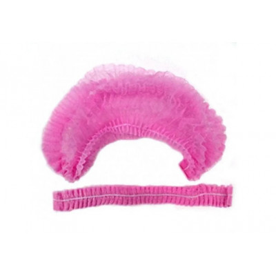 Caps disposable for hair with a double elastic band made of non-woven material (pink)
